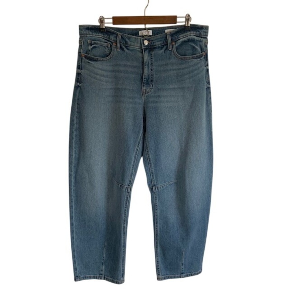 Barrel Leg Jeans Womens 14 Coastal Minimalist Chic Whiskered Tapered Denim